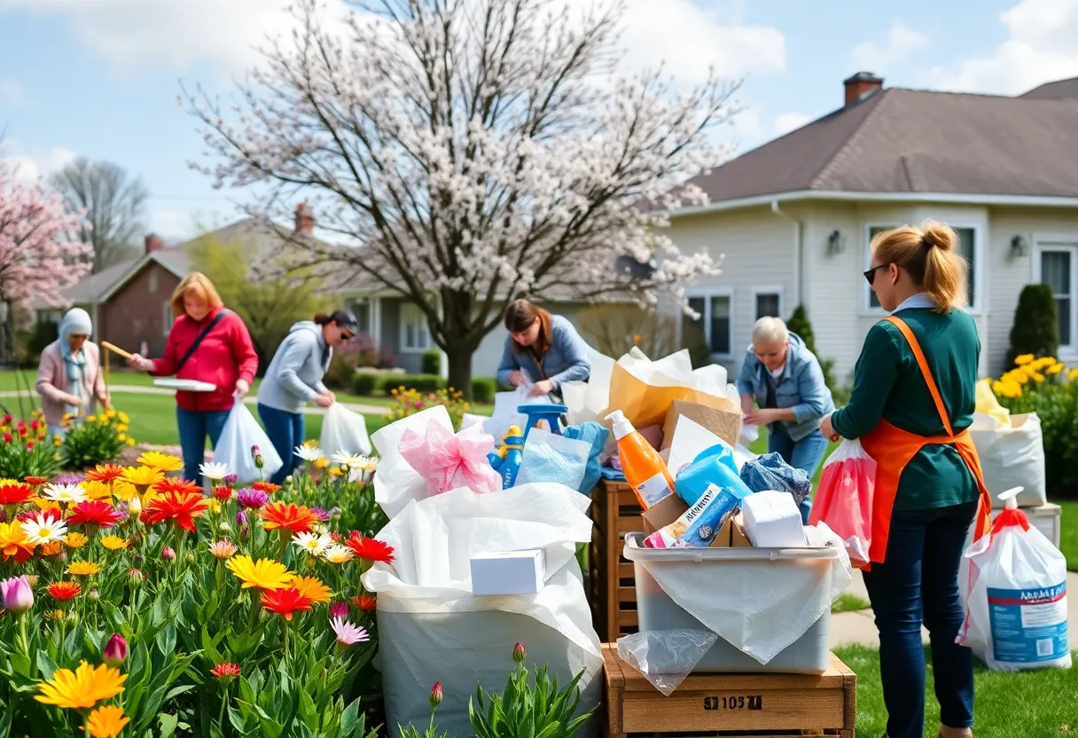 Community members participating in a spring cleaning donation drive