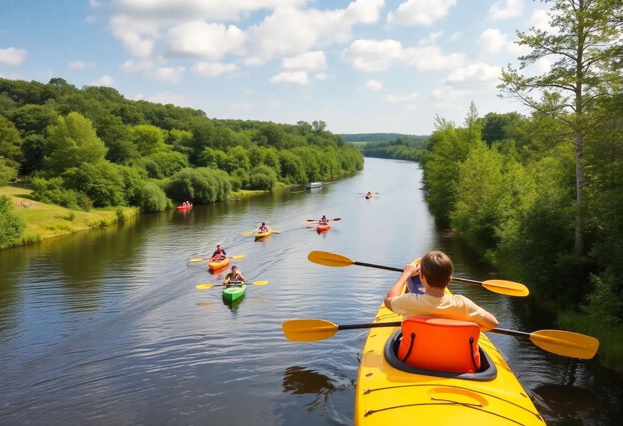 Families enjoying outdoor activities along the Tennessee River greenway.
