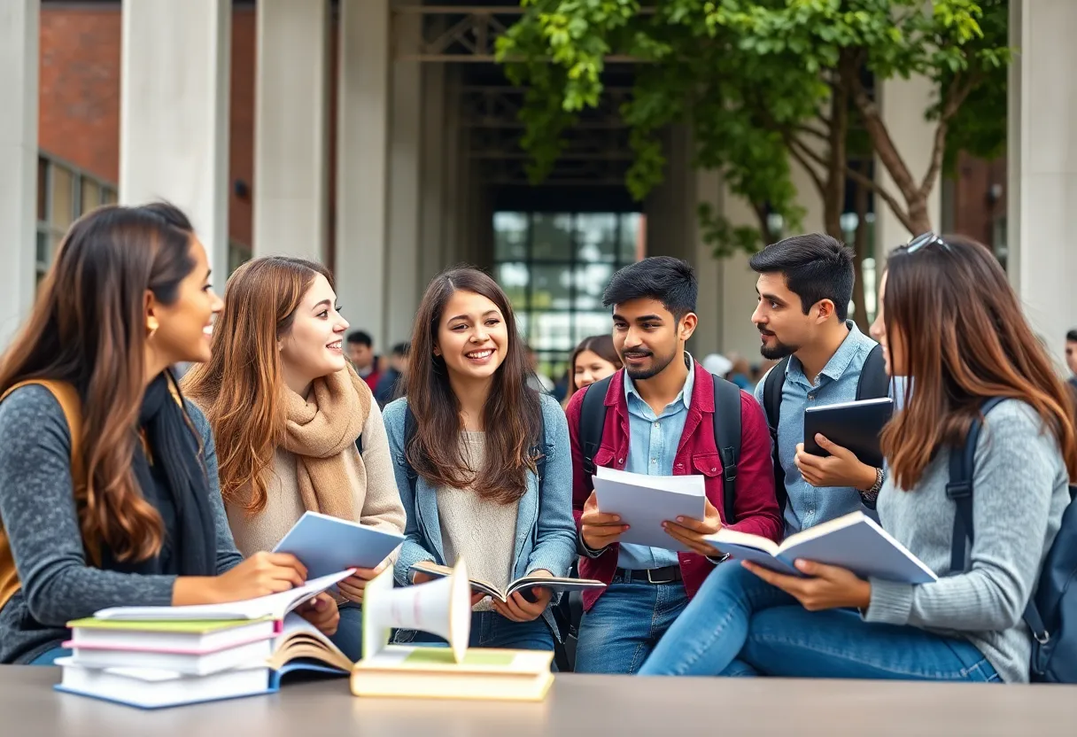 Students interacting on a university campus