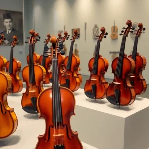 Display of restored violins at the Violins of Hope exhibition in Knoxville