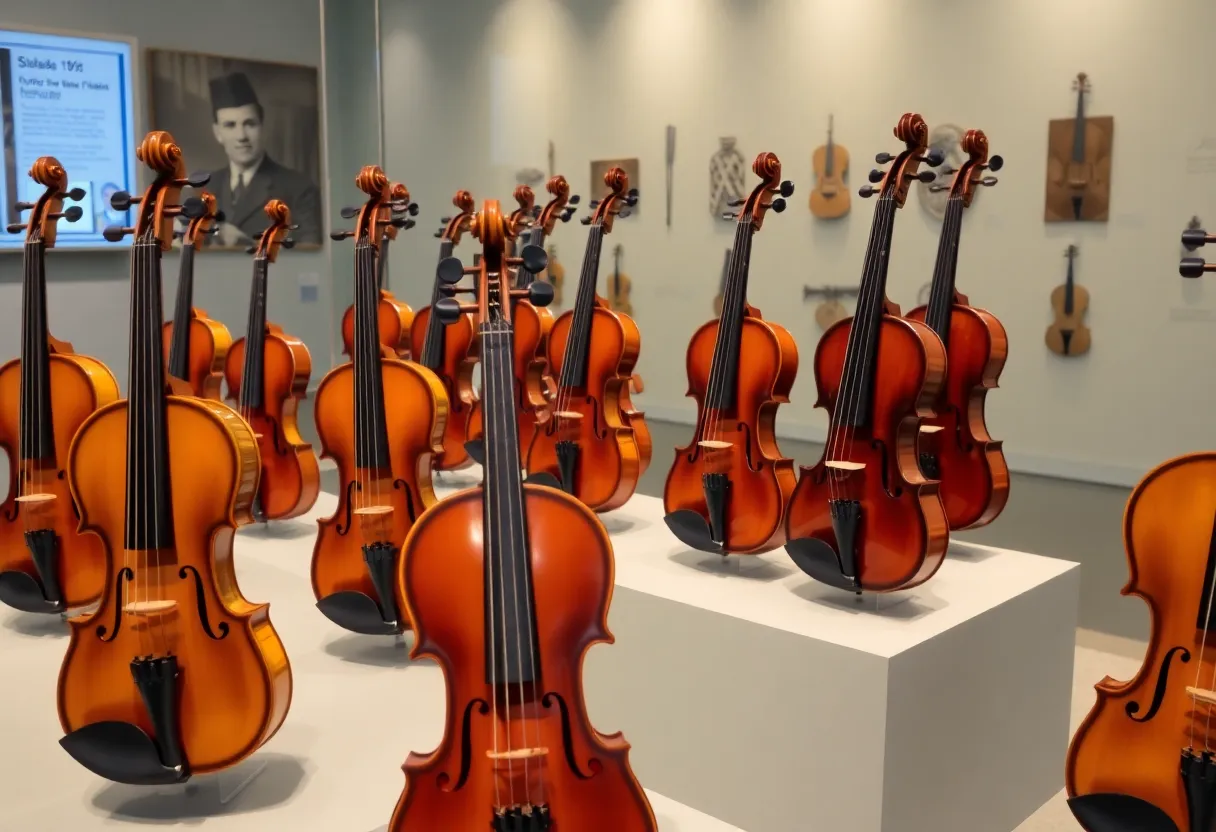Display of restored violins at the Violins of Hope exhibition in Knoxville