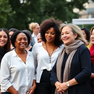 Women of diverse backgrounds celebrating together at a community event in Knoxville.