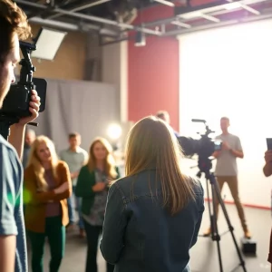 Colorful film set with aspiring actors auditioning in Knoxville