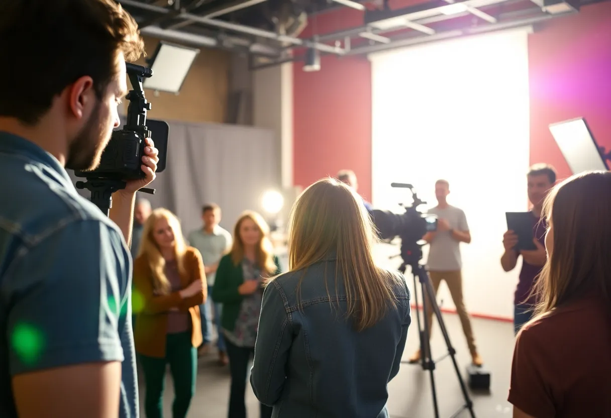 Colorful film set with aspiring actors auditioning in Knoxville