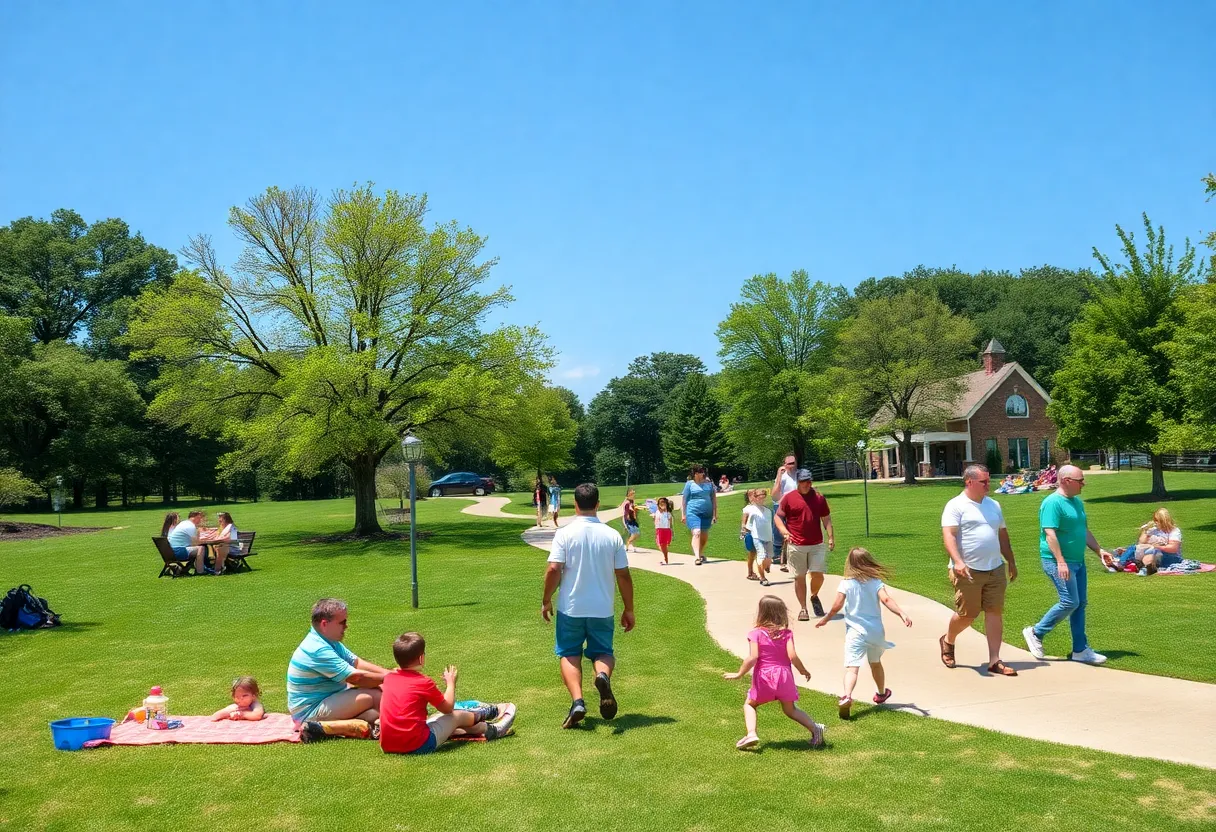Families enjoying a sunny day at a community park in Knoxville.