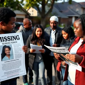 People in a community looking for a missing person