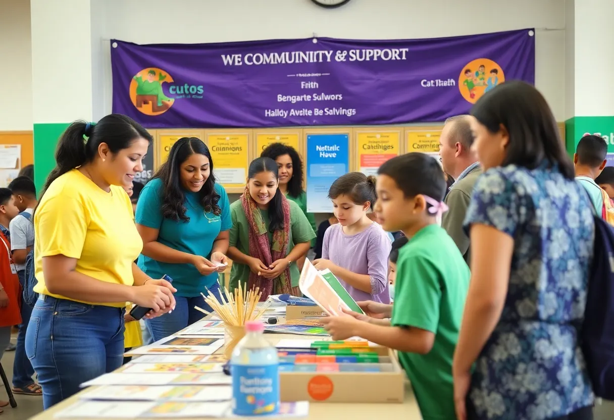 Families and students engaging in community initiatives for school resources