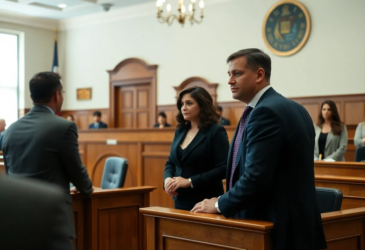 Courtroom scene emphasizing justice and victim support