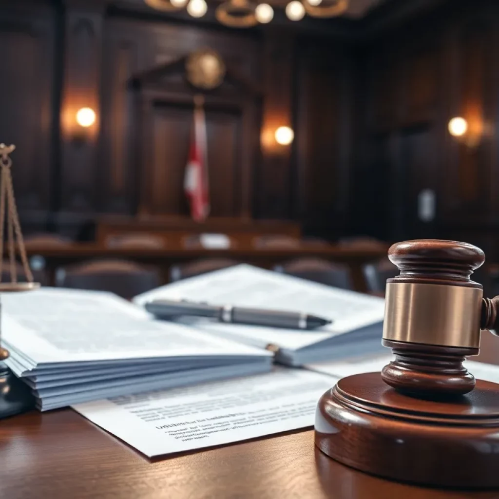 A courtroom with a gavel and legal documents symbolizing a manslaughter case.