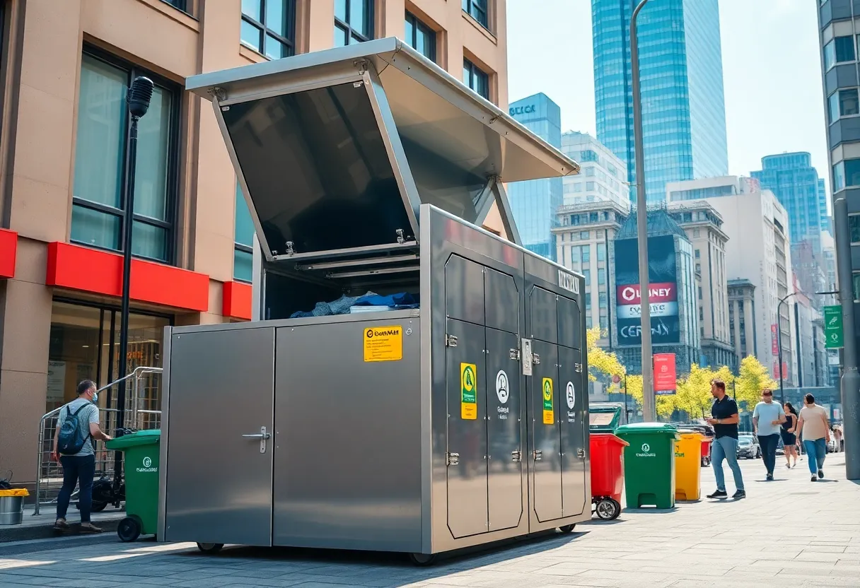 A sleek trash compactor placed in Downtown Knoxville