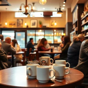 Interior of Golden Roast Coffee Shop with customers enjoying coffee