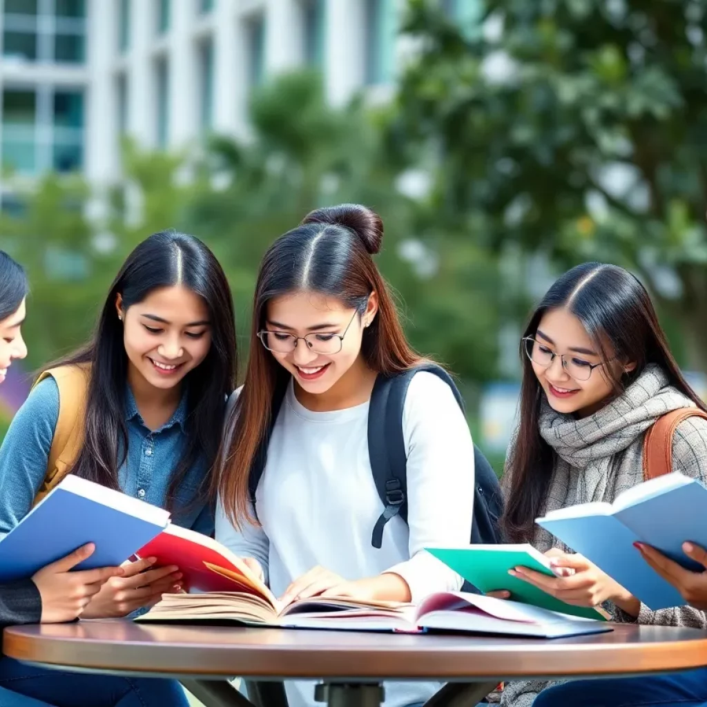 Diverse group of international students engaged in study