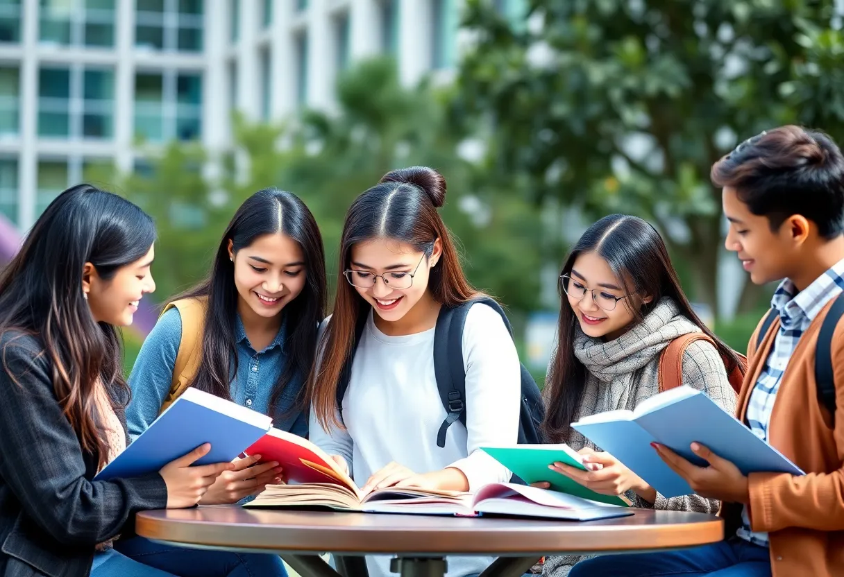 Diverse group of international students engaged in study