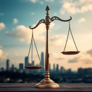 Conceptual image symbolizing justice and political controversy