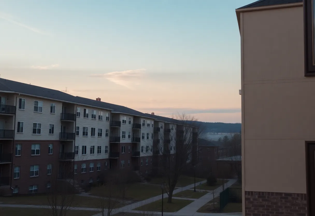 Serene view of an apartment complex in Knoxville, representing family struggles.