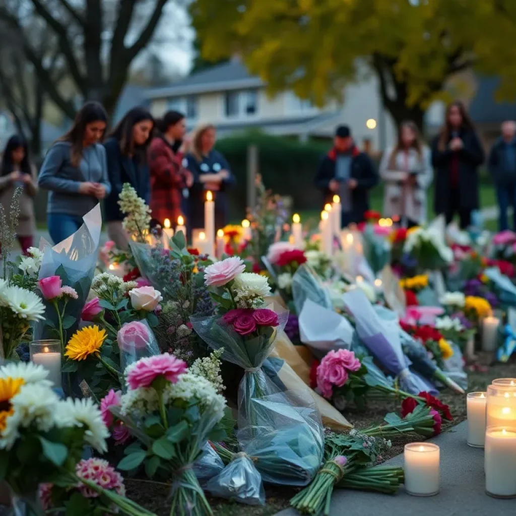 Community mourning in front of a memorial for a tragic incident in Knoxville