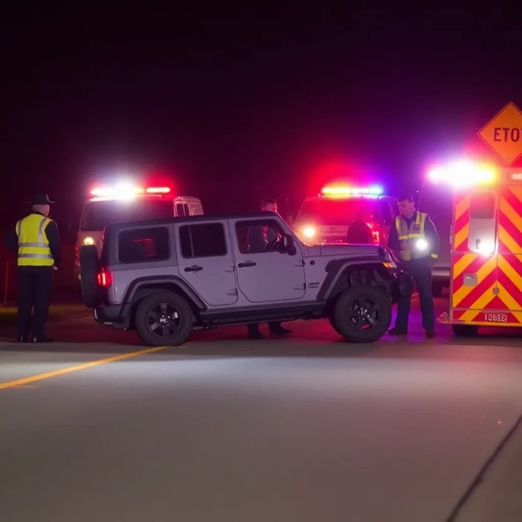 Emergency vehicles at the scene of a Knoxville rollover crash