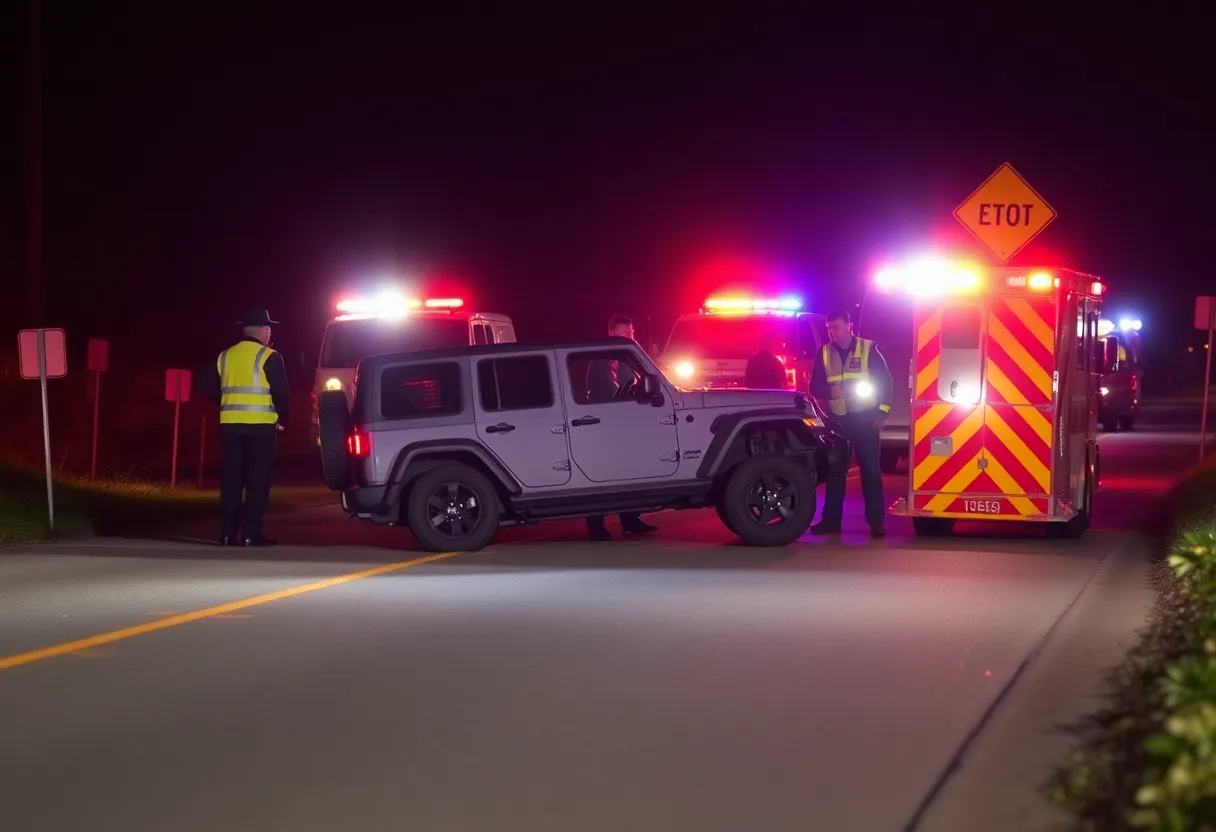 Emergency vehicles at the scene of a Knoxville rollover crash