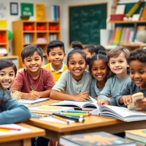 Students engaged in educational activities in a classroom