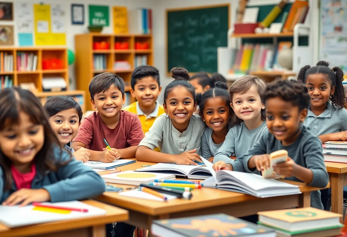 Students engaged in educational activities in a classroom