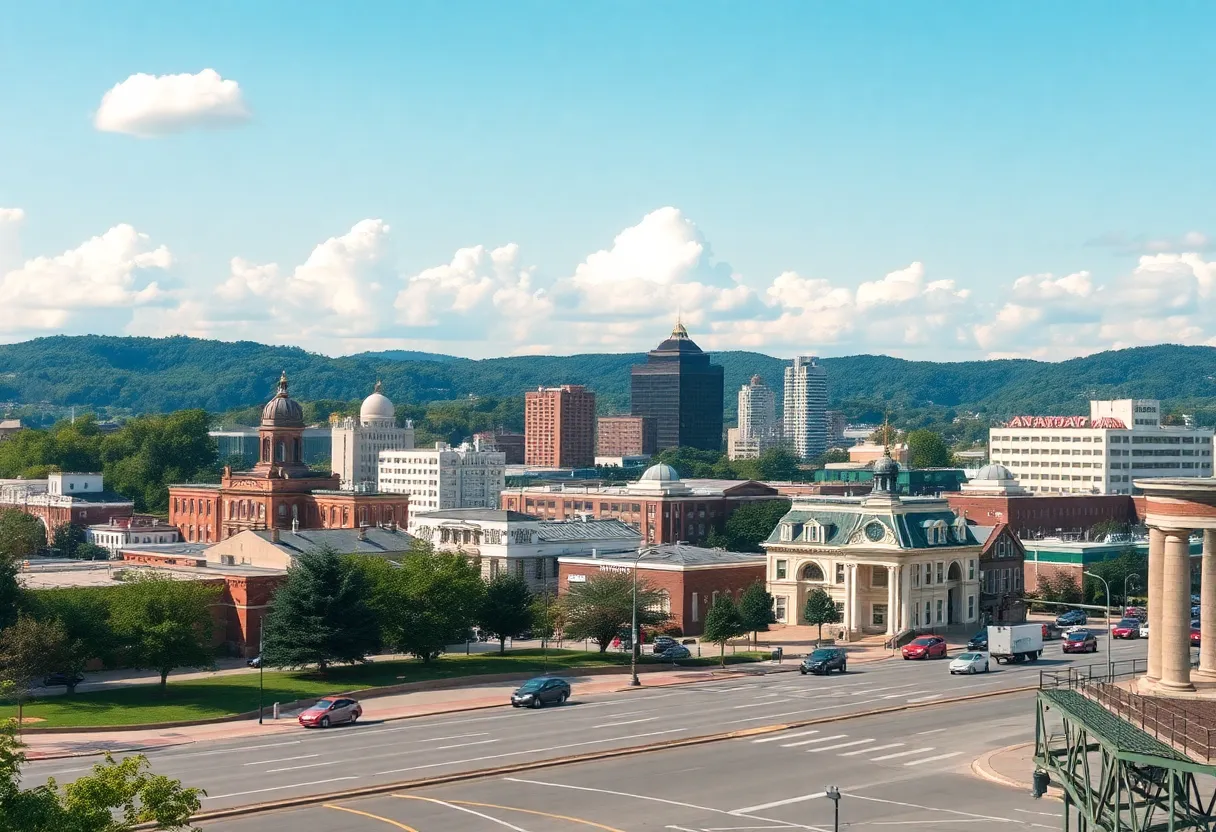 Scenic view showcasing Knoxville, Tennessee with tourists exploring local attractions.