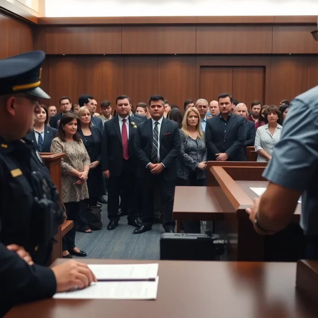 A courtroom filled with spectators during a high-profile case.