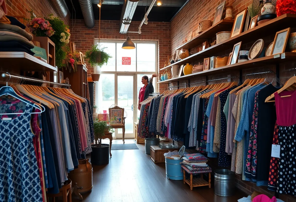 Interior of a boutique in Knoxville filled with clothing and gifts