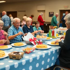 Community members enjoying pancakes at O'Connor Senior Center Pancake Fest