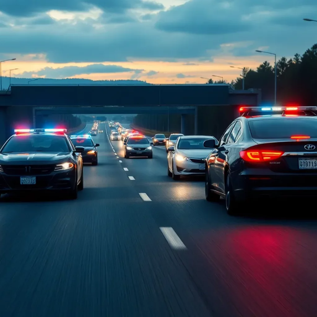 Dramatic police chase scene on a highway