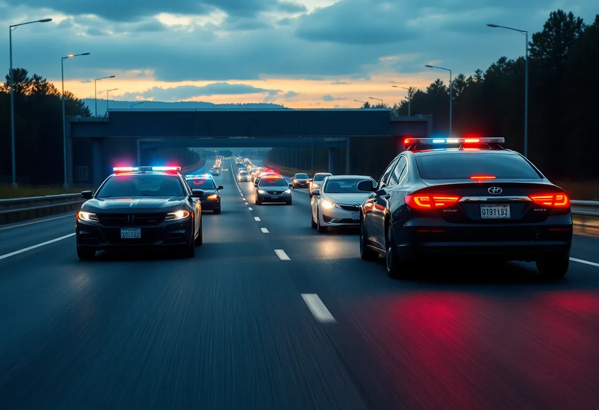 Dramatic police chase scene on a highway