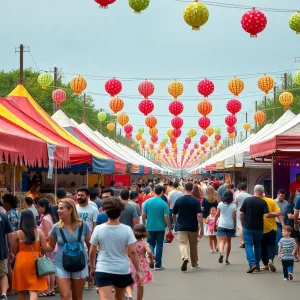 A lively scene from the Rossini Festival in Knoxville showcasing food booths and performances.