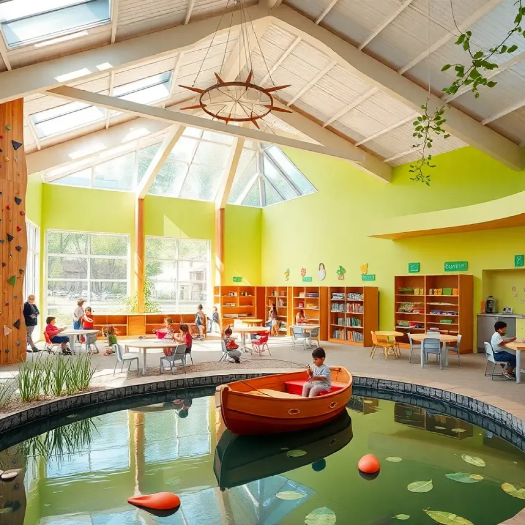 New preschool classroom at Tate's School with children playing.