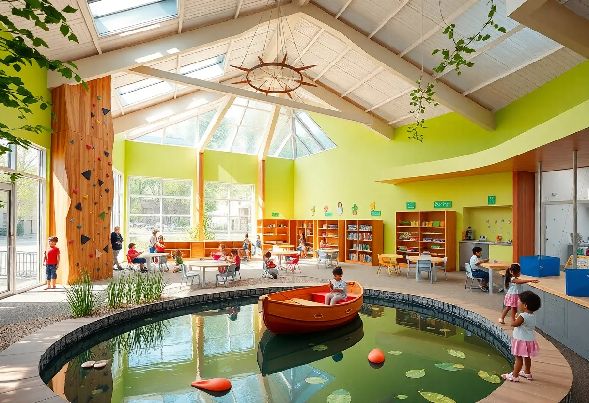 New preschool classroom at Tate's School with children playing.