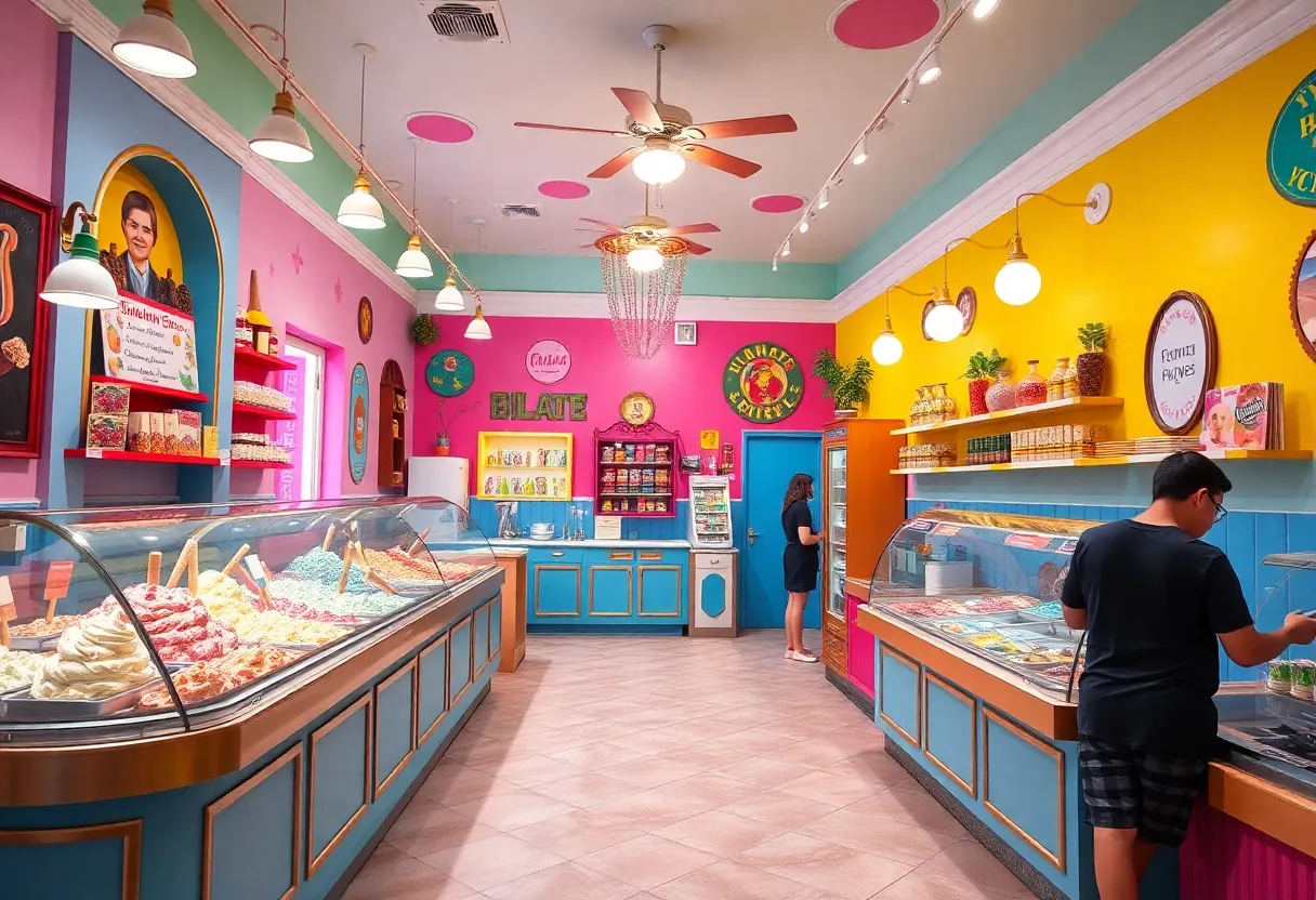 Interior view of Tesoro Gelato Shop showcasing colorful gelato options