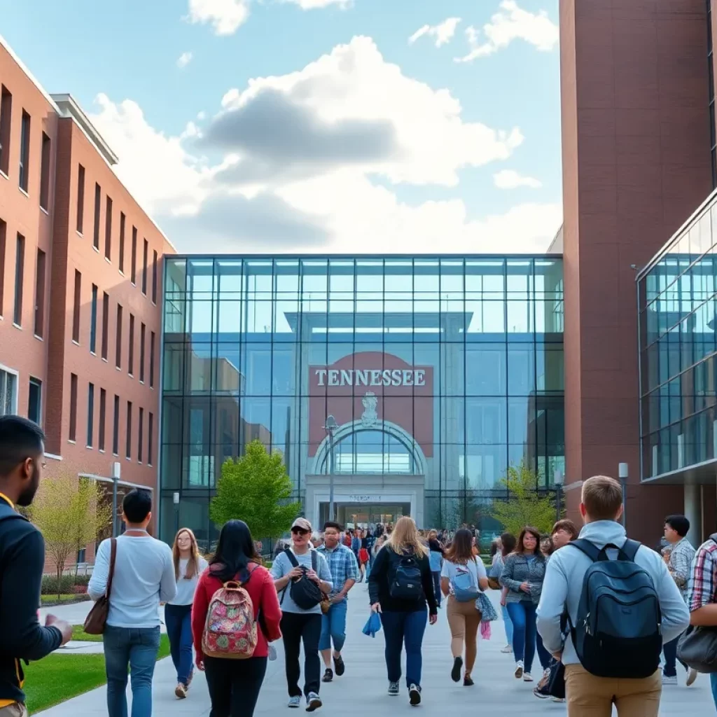 Campus scene of the University of Tennessee with students studying.