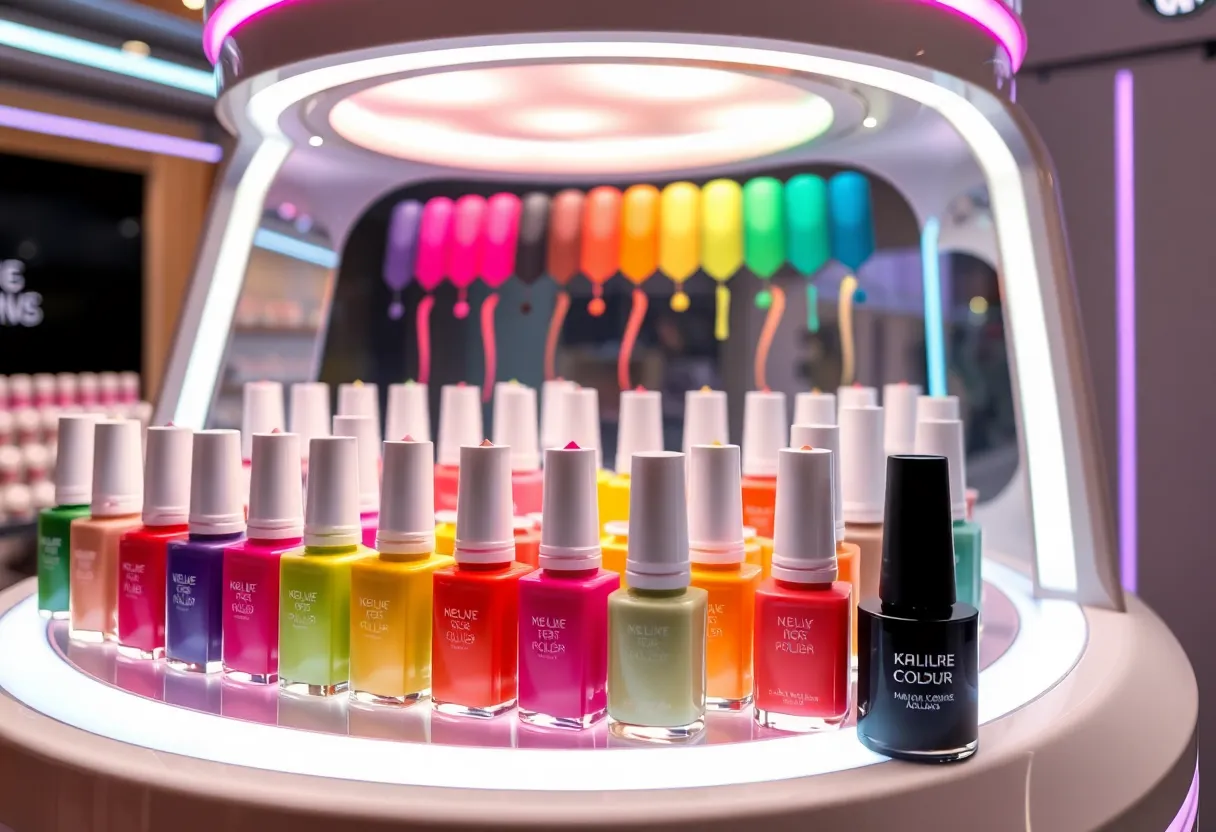 Customizable nail polish colors being mixed in a kiosk