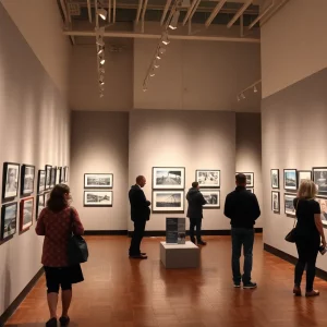 Visitors viewing photographs at The Collective Lens photo exhibition in Knoxville.