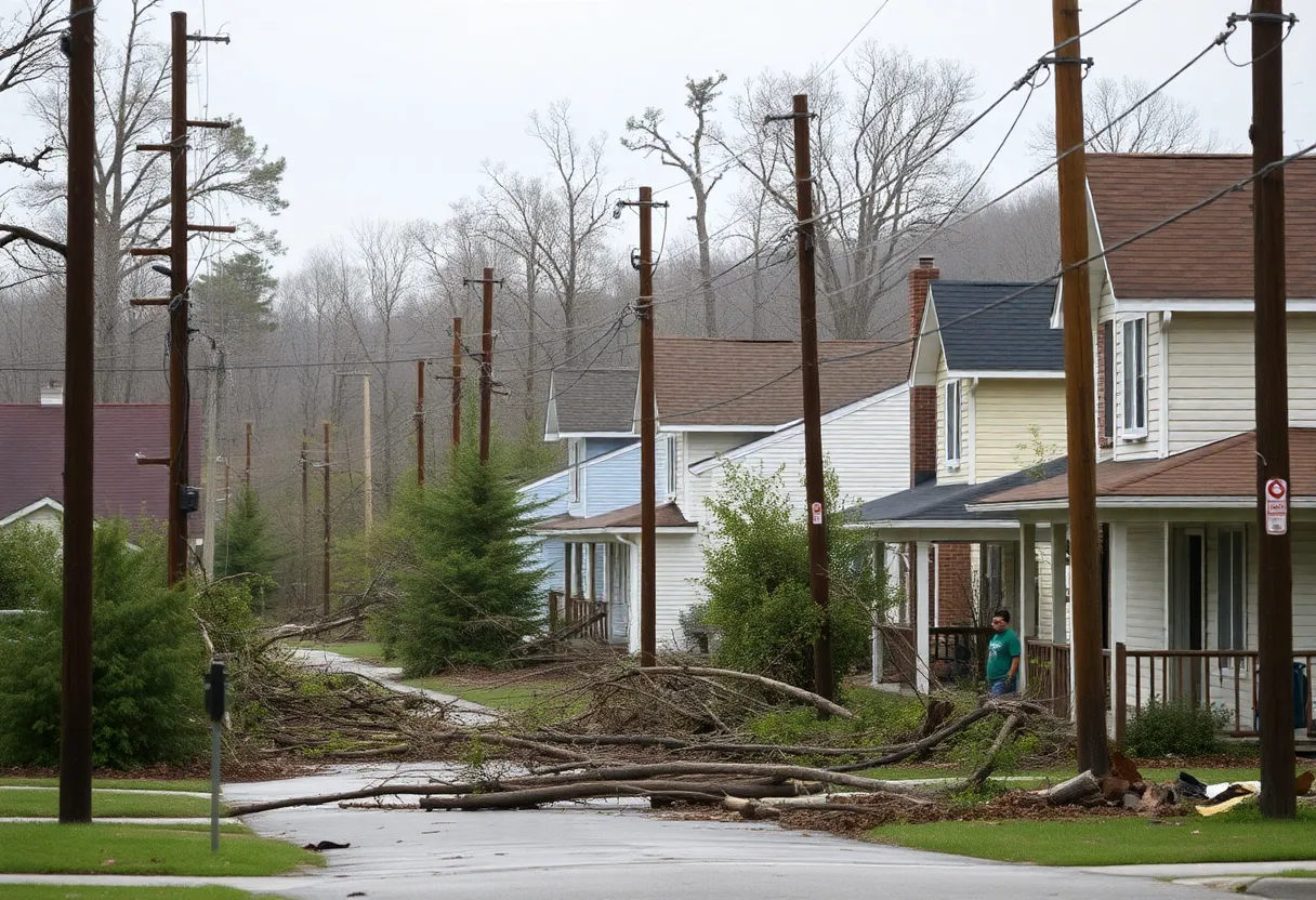 Storm damage in Cumberland County, Tennessee, showing affected homes and downed trees.