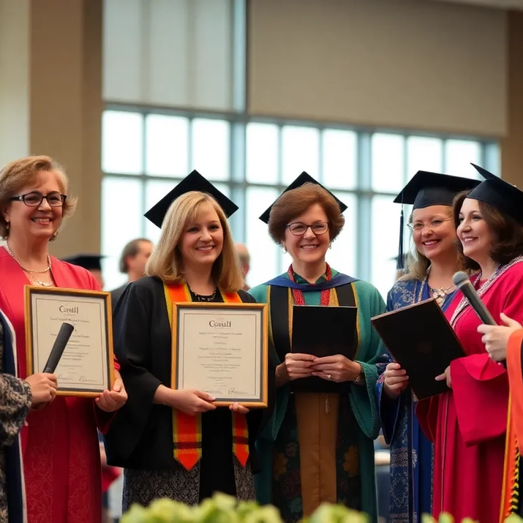 Educators being honored at a ceremony