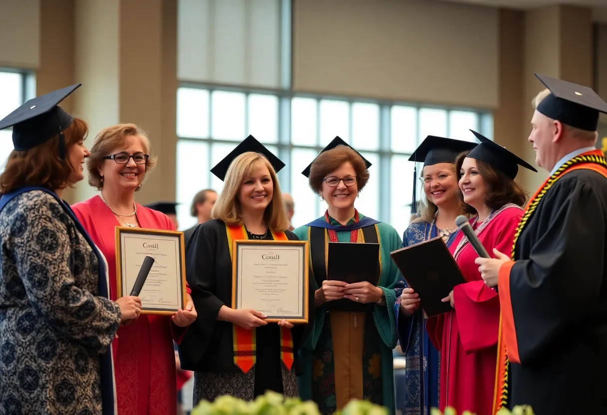 Educators being honored at a ceremony