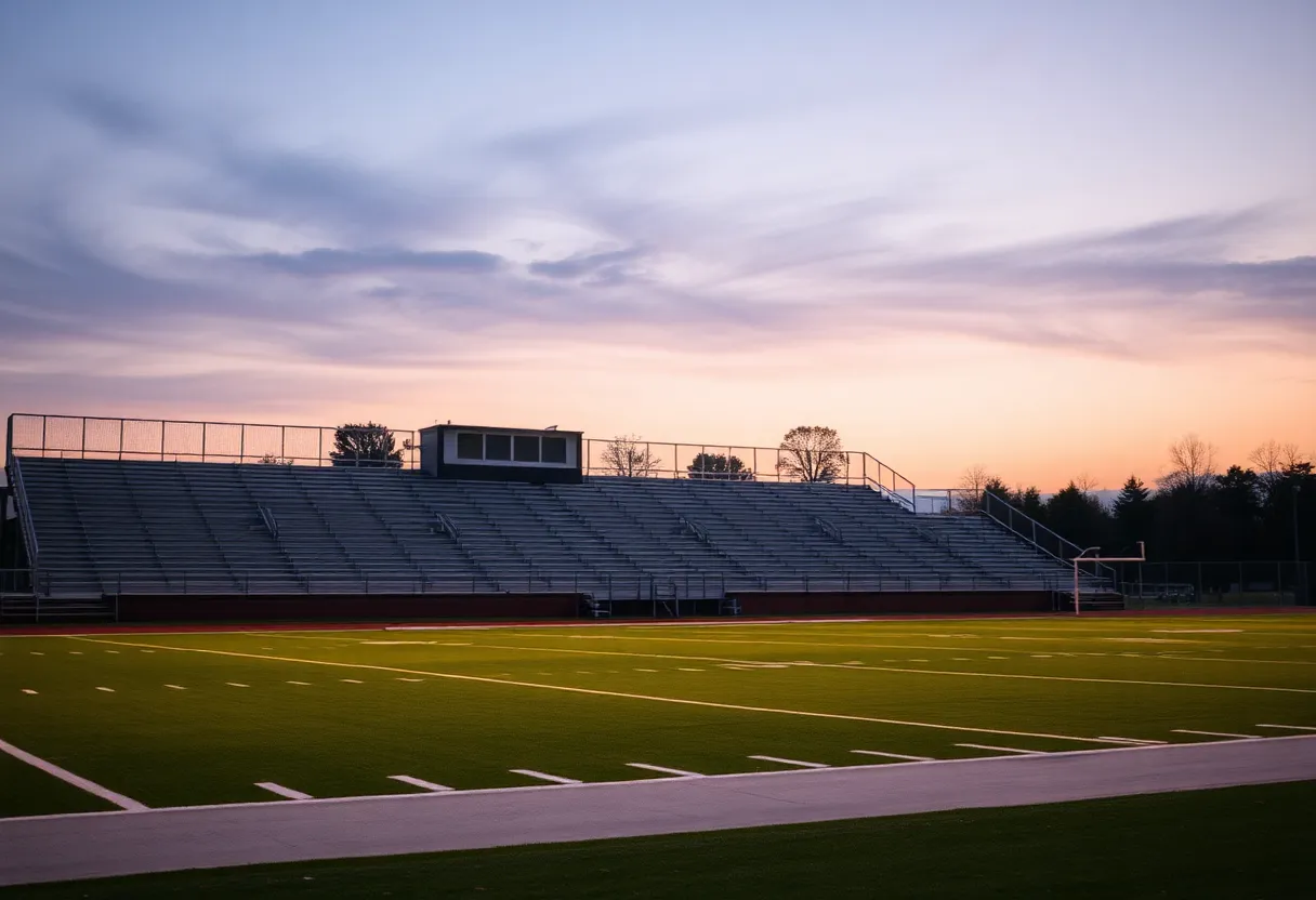 Empty high school football field reflecting concerns