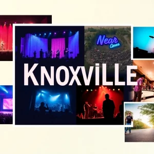 Collage of events happening in Knoxville including theater, music, and outdoor activities.