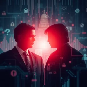 Abstract representation of a federal investigation and cybersecurity