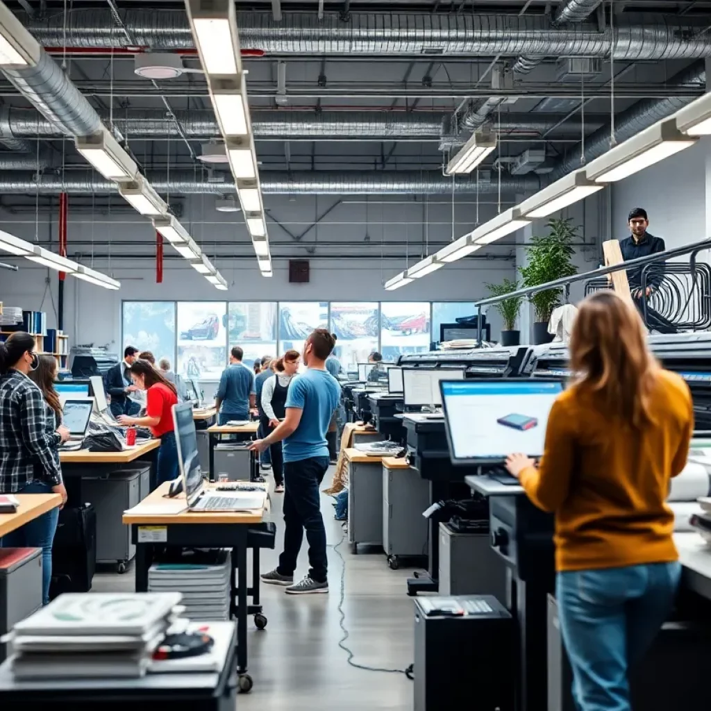 High Resolutions graphic production studio with employees at work