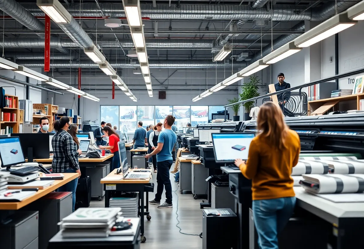 High Resolutions graphic production studio with employees at work