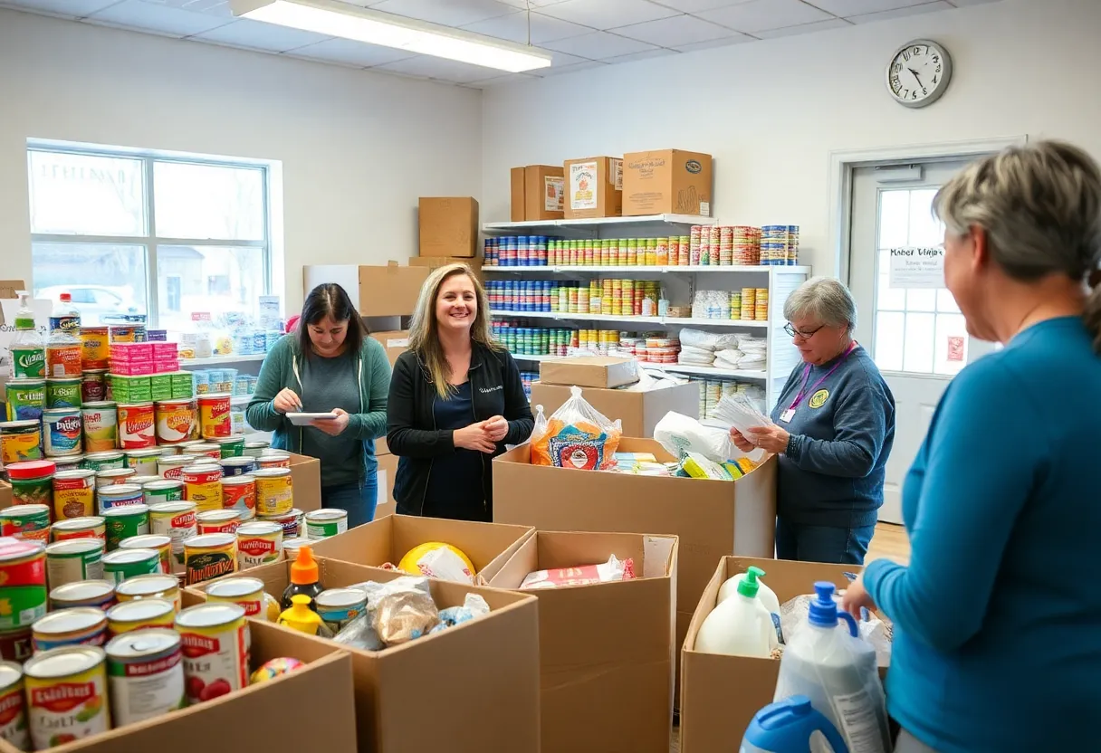 Volunteers organizing donations at Knox Pride food pantry