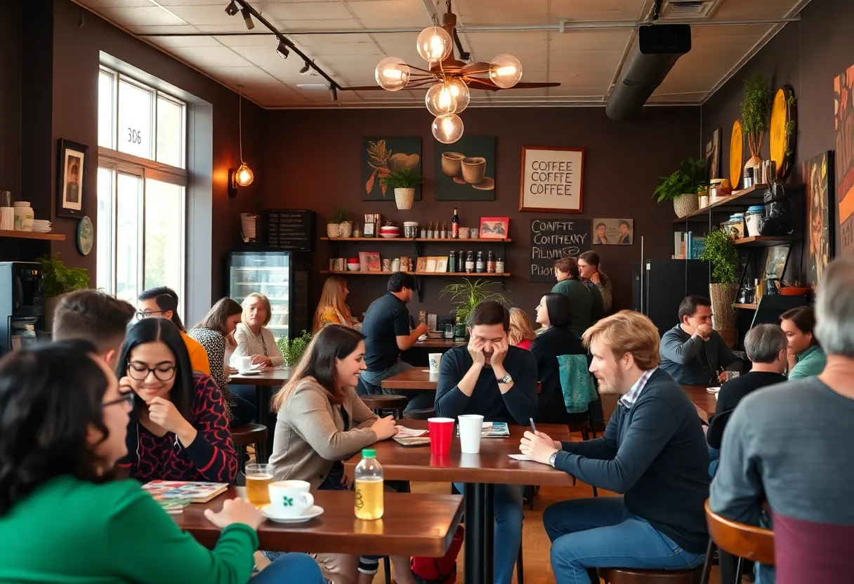People engaging in community events at a Knoxville coffeeshop
