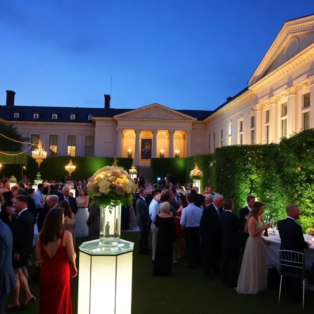 Guests attending the Summer Soirée at the Knoxville Museum of Art, enjoying food and music under the evening sky.