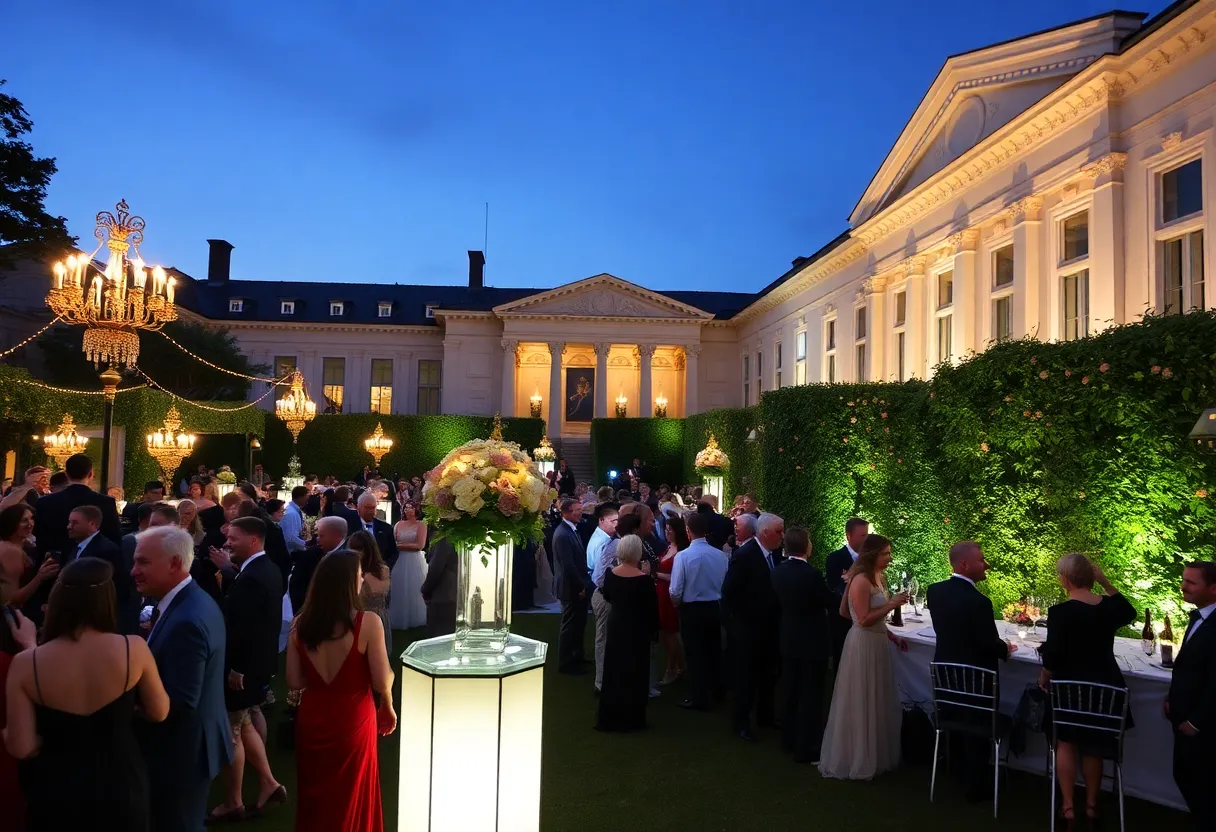 Guests attending the Summer Soirée at the Knoxville Museum of Art, enjoying food and music under the evening sky.