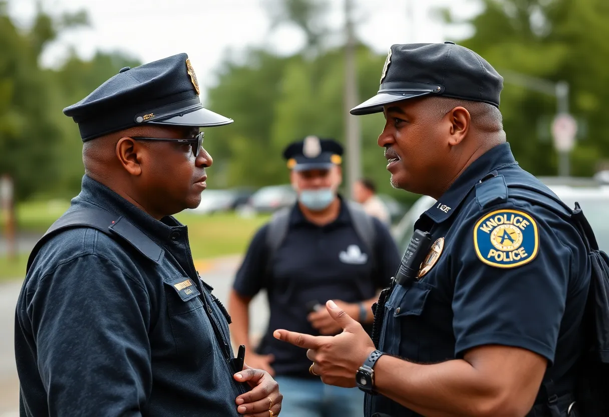 Police officer engaging with community members in Knoxville